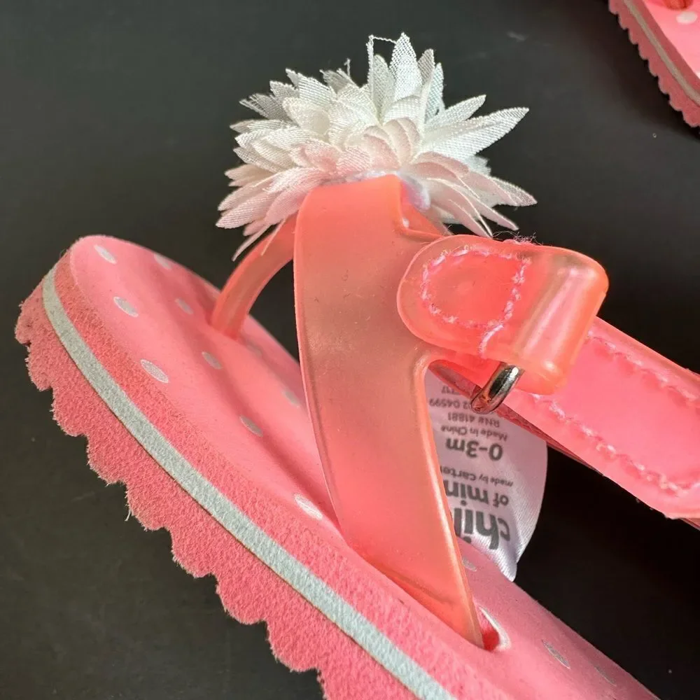 Child Of Mine Coral White Flower Baby Sandals Size‎ 0-3 Months